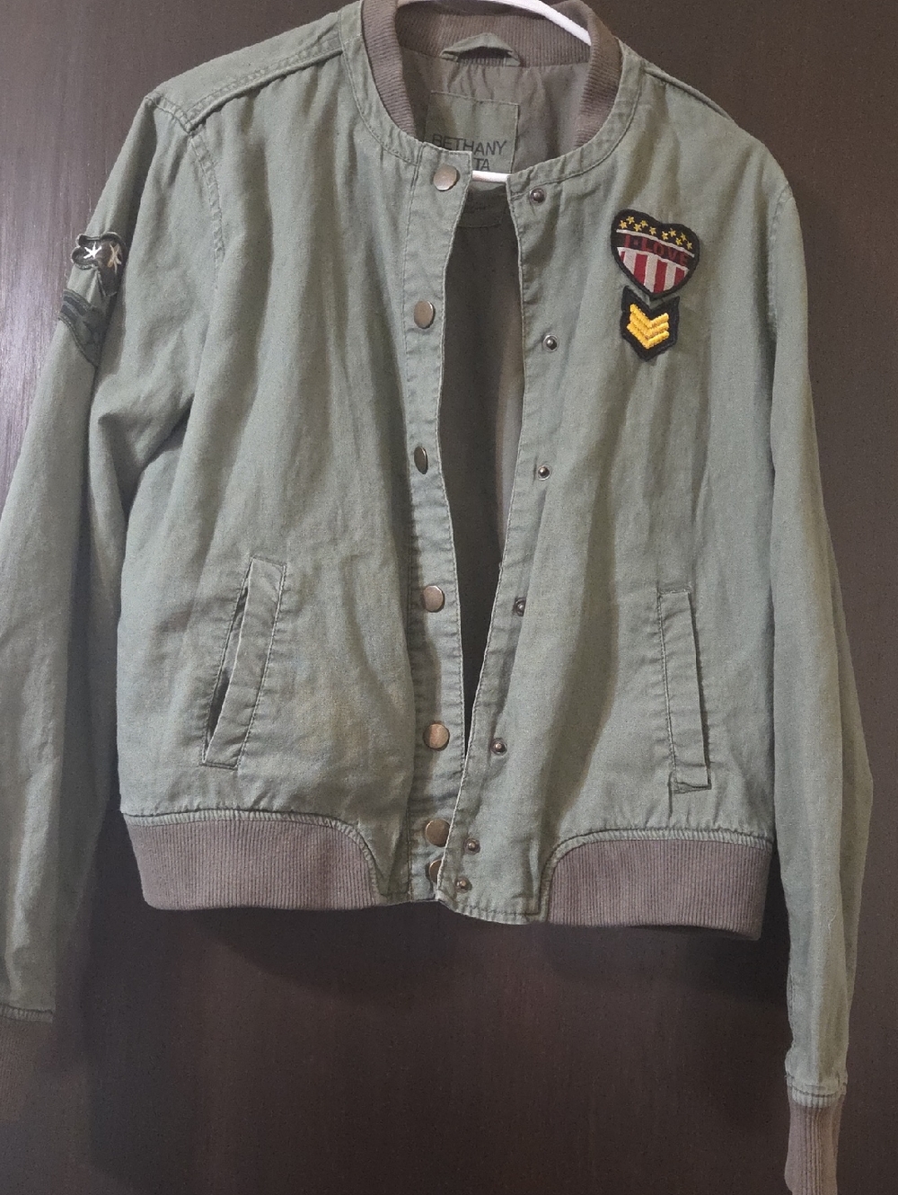 Bethany Mota green Army jacket with patches Large
